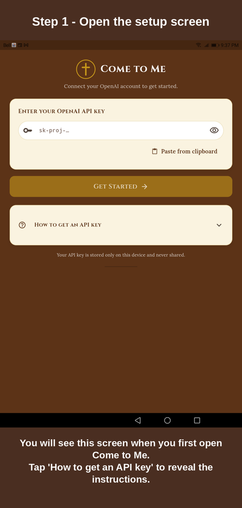 Step 1 — Open the setup screen