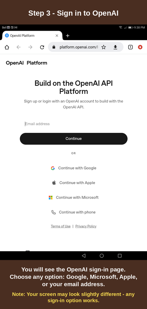 Step 3 — Sign in to OpenAI