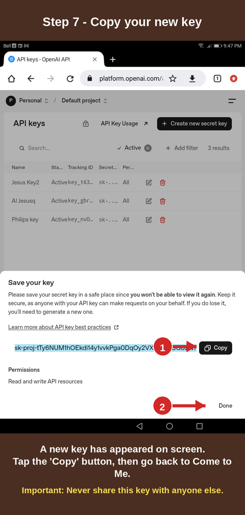 Step 7 — Copy your new key