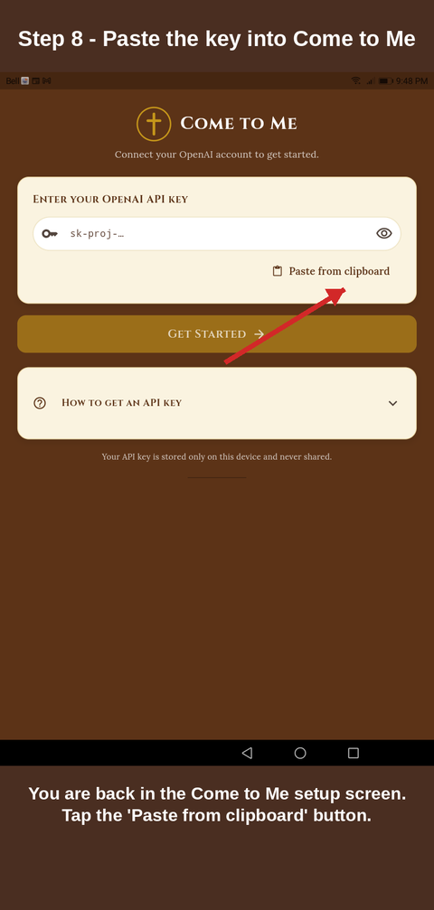 Step 8 — Paste the key into Come to Me